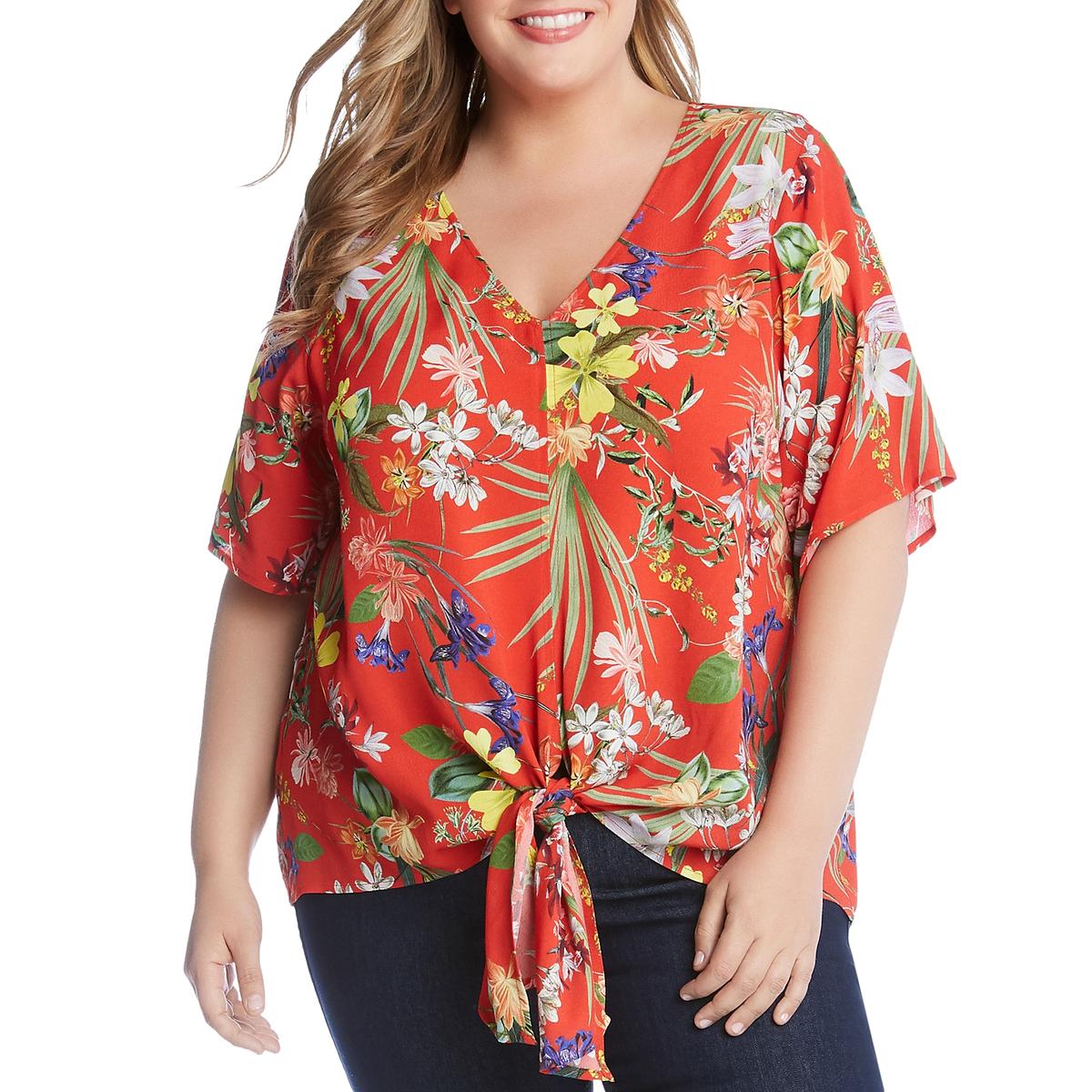 Karen Kane Womens Plus Size Tie Front Top, Size 3X