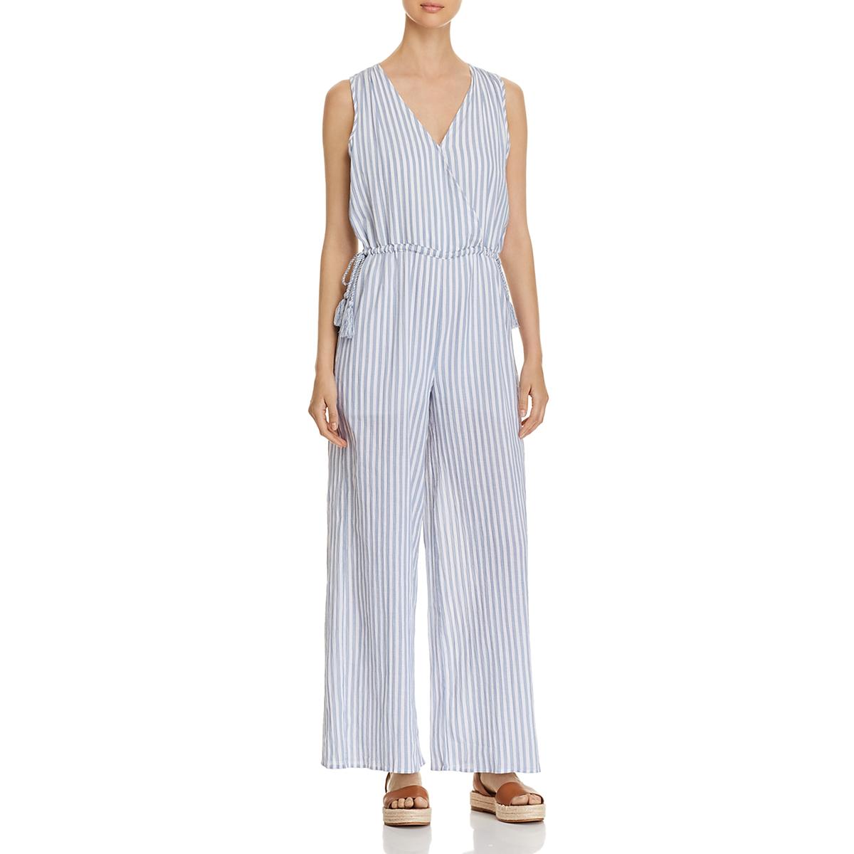 Cupio Womens Stripe Wide-Leg Jumpsuit Blue, Large