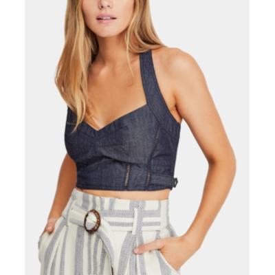 Free People Womens Blue Sleeveless Halter Crop Top, XS