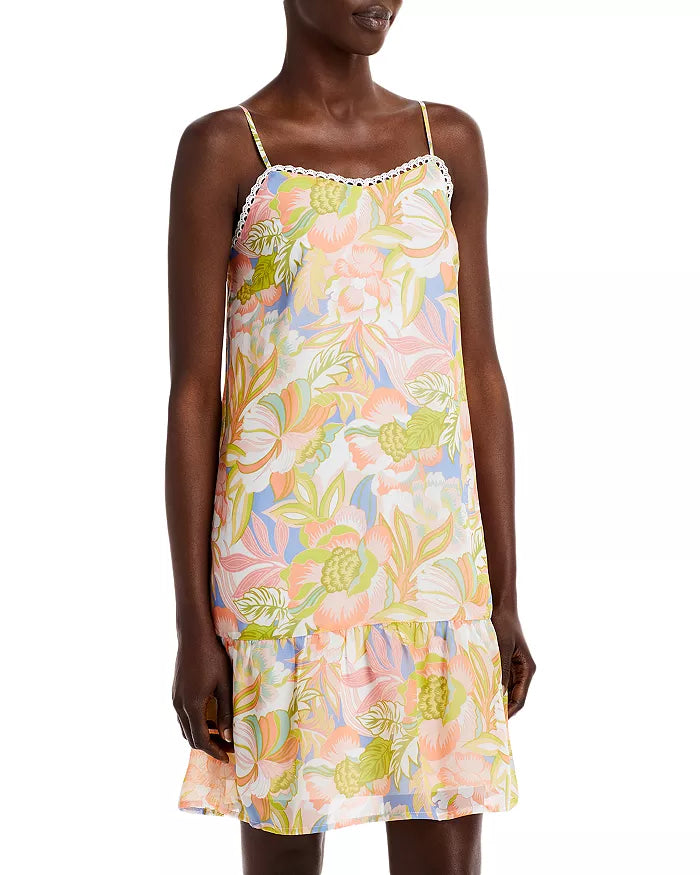 Aqua Floral Print Dress, Size Large