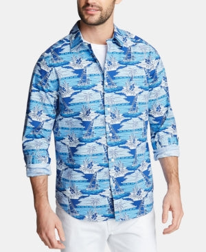 Nautica Blue Mens Printed Classic Fit Button-Down Shirt, Size XL
