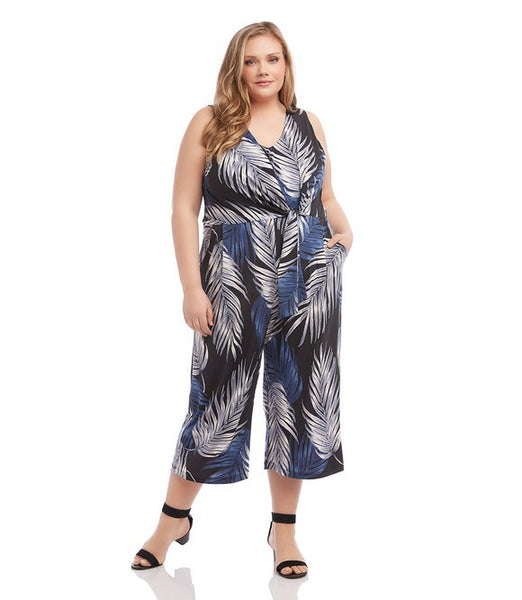 Karen Kane Womens Plus Size Tie-Front Jumpsuit 2X Print