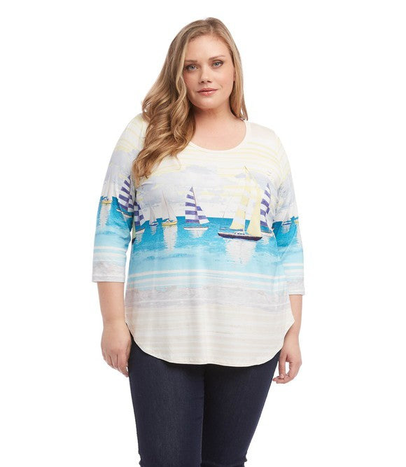 Karen Kane Womens Plus Size 3/4 Sleeve Shirttail Tee, Size 3X