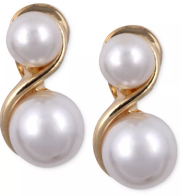 Anne Klein Gold-Tone Glass Pearl E-Z Comfort Clip-On Earrings