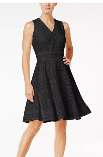 Charter Club Lace Fit and Flare Dress, Black, Size 0X