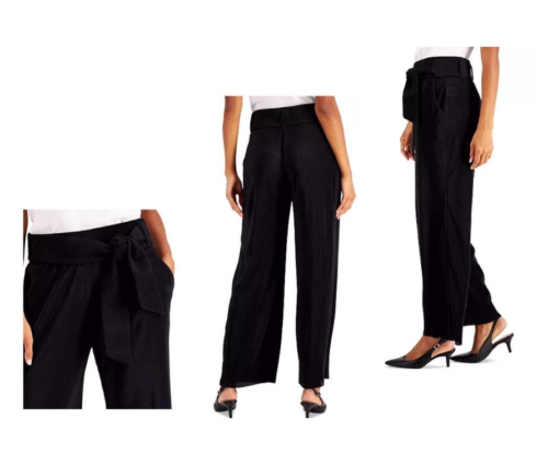 Alfani Tie-Front Wide-Leg Pants, Black, Size Medium
