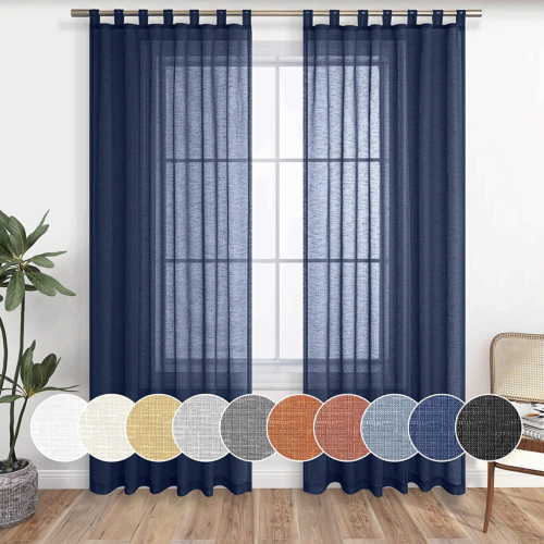 Koufall Navy Blue Sheer Curtains 63x52 Inches 2 Panels Set