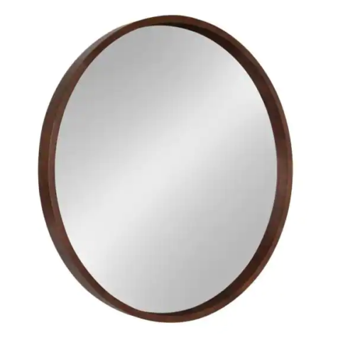 Kate and Laurel Medium Round Walnut Brown Contemporary Mirror (30 In. H x 30 In.