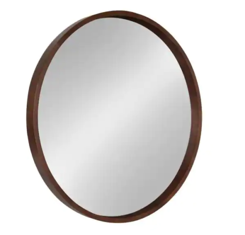 Kate and Laurel Medium Round Walnut Brown Contemporary Mirror 30 In. H x 30 In.