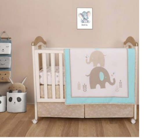 Cuddles & Cribs Soft Cotton 4 Piece Baby Crib Bedding Set W/ Reversible Comforter