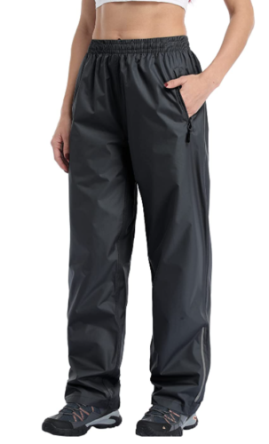 Jaezziy Womens Waterproof Reflective Rain Pants, Black, Size Large