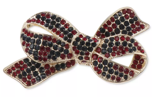 Charter Club Gold-Tone Red and Green Pave Bow Pin