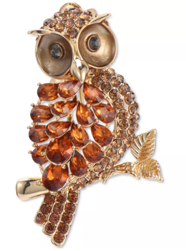 Charter Club Gold-Tone Crystal and Stone Owl Pin