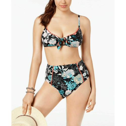 Bar III Floral-Print Tie Front Bralette Bikini Top