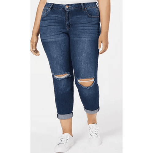 Celebrity Pink Trendy Plus Size Ripped Girlfriend-Fit Jeans