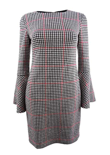 LAUREN RALPH LAUREN Womens Houndstooth Bell Sleeves Cocktail Dress,Size 14P