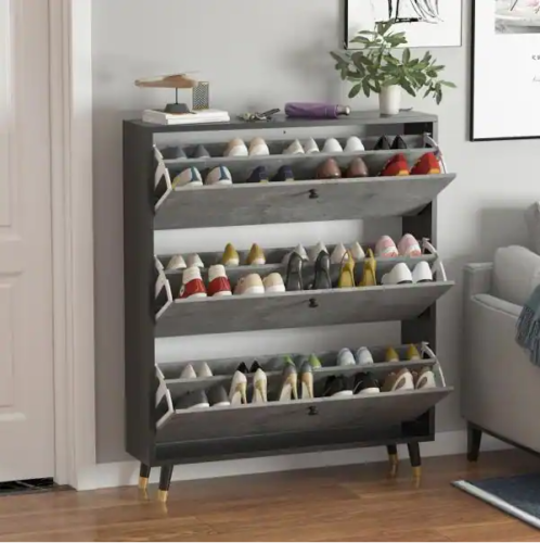 Fufu and Gaga Gray Wood Shoe Storage Cabinet With 3 Drawers