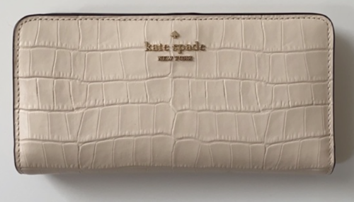 Kate Spade Darcy Croc Embossed Leather Large Slim Bifold Wallet Bare