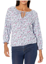 Lucky Brand Womens Long Sleeve V-Neck Printed Peasant Top, Size Small