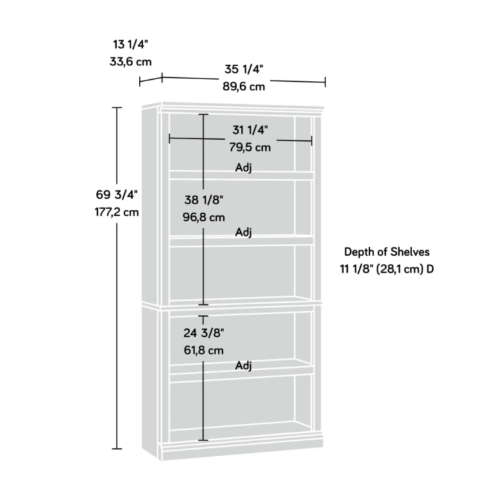 Sauder 69.76 In. Chestnut Wood 5-Shelf Standard Bookcase