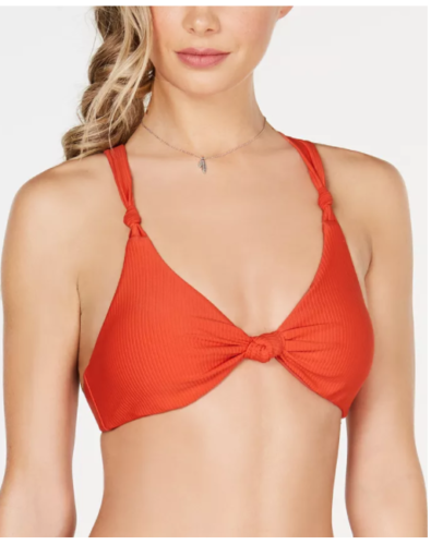 Bar III Women's Like It Or Knot Ribbed Bikini Top,Orange, Medium