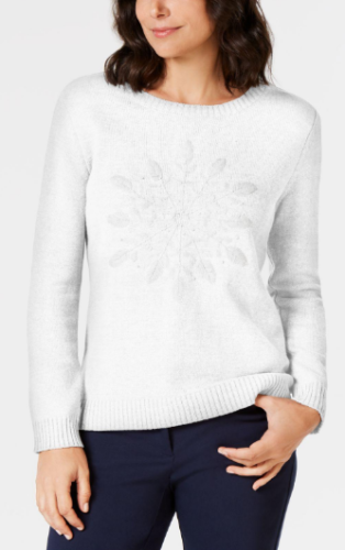 Karen Scott Embroidered Snowflake Sweater, Size XL