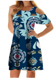 Misyula Style Women Summer Cold Shoulder Floral Flowy T-Shirt Dress, XL