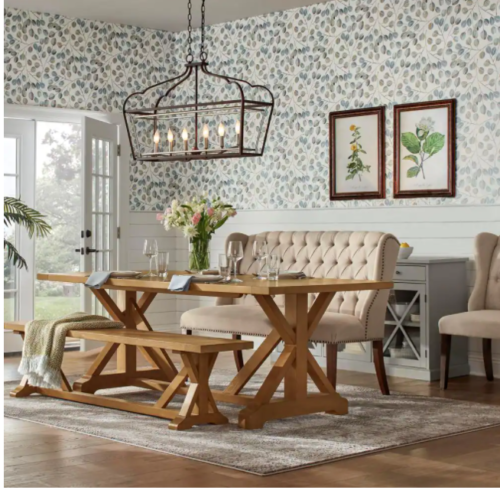 Home Decorators Aberwood Patina Oak Finish Wood Rectangle Trestle Dining Table