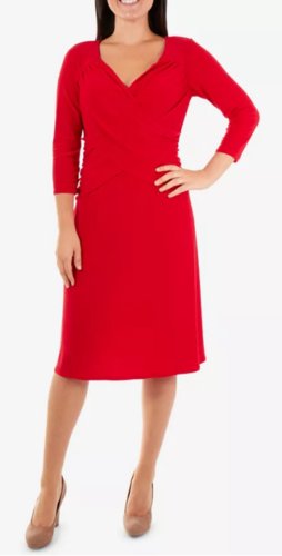 NY Collection Cross-Front Fit and Flare Dress, Red, Size XL