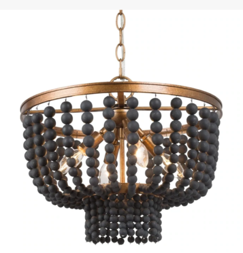 Lnc Home Boho Chandalier Black Beaded 4 Light gold A03898