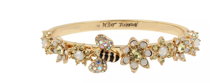 Betsey Johnson Bumble Bee and Mixed Flower Hinged Bangle Bracelet
