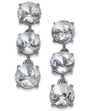 Inc Silver-Tone Triple Crystal Drop Earrings