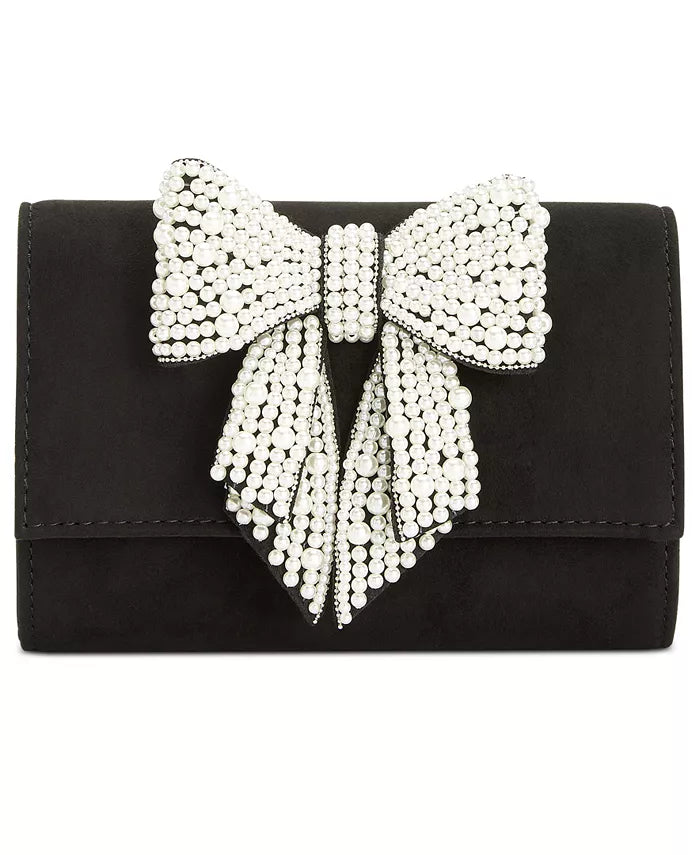Inc Womens Black Pearl Bow Chain Strap Clutch Handbag Purse