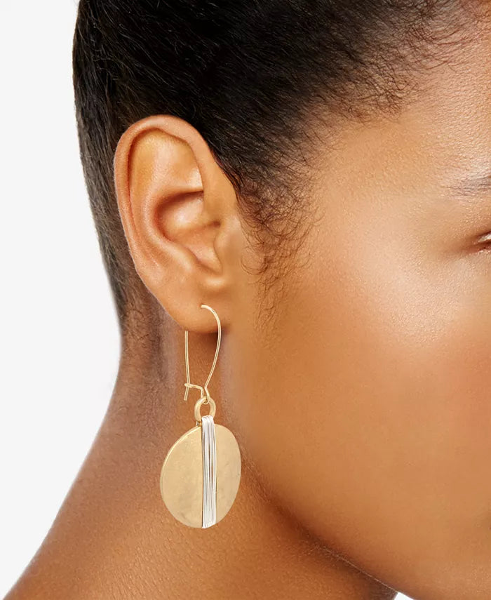 Robert Lee Morris SoHo Two-Tone Wire Wrapped Hammered Disc Drop Earrings