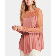 Free People Womens Jojo Mixed Media Embroidered Pullover Top
