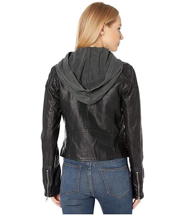 Free People New Dawn Hooded Faux Leather Jacket Size Medium Vanessa Jane