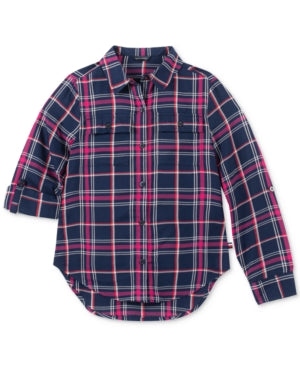 Tommy Hilfiger Girls Button-Front Plaid Shirt, Size S/7