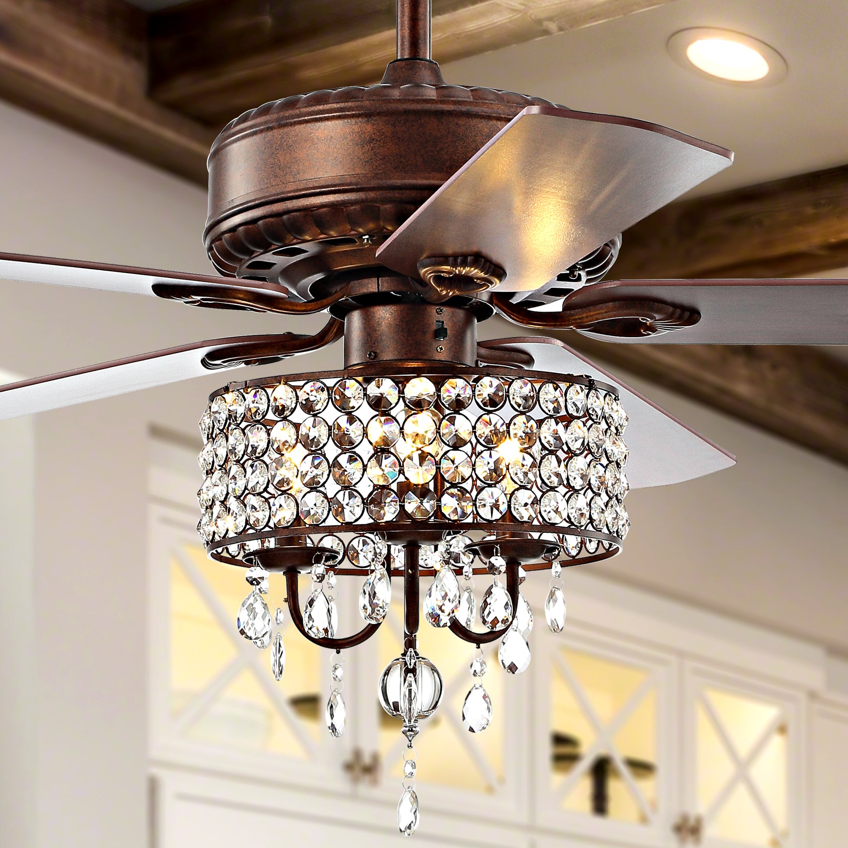 Jonathan Y Becky 52 3-Light Crystal Led Chandelier Fan With Remote Oil Rubbed