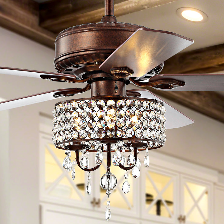Jonathan Y Becky 52 3-Light Crystal Led Chandelier Fan With Remote Oil Rubbed