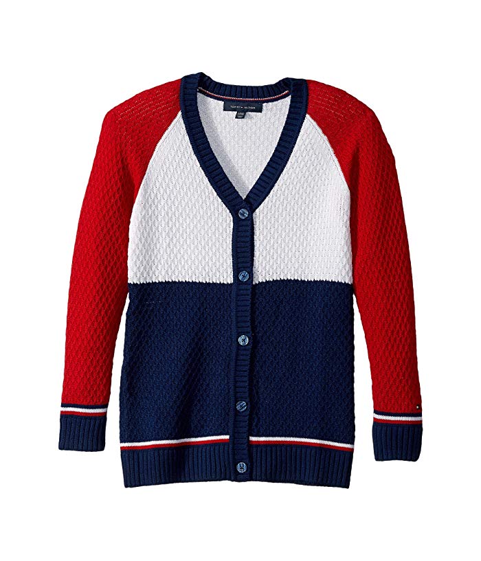 Tommy Hilfiger Girls Color Block Button Down Sweater, Size 7