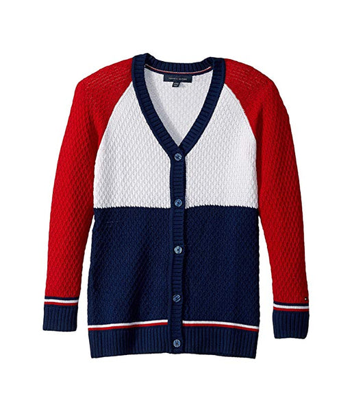 Tommy Hilfiger Girls Color Block Button Down Sweater, Size 7