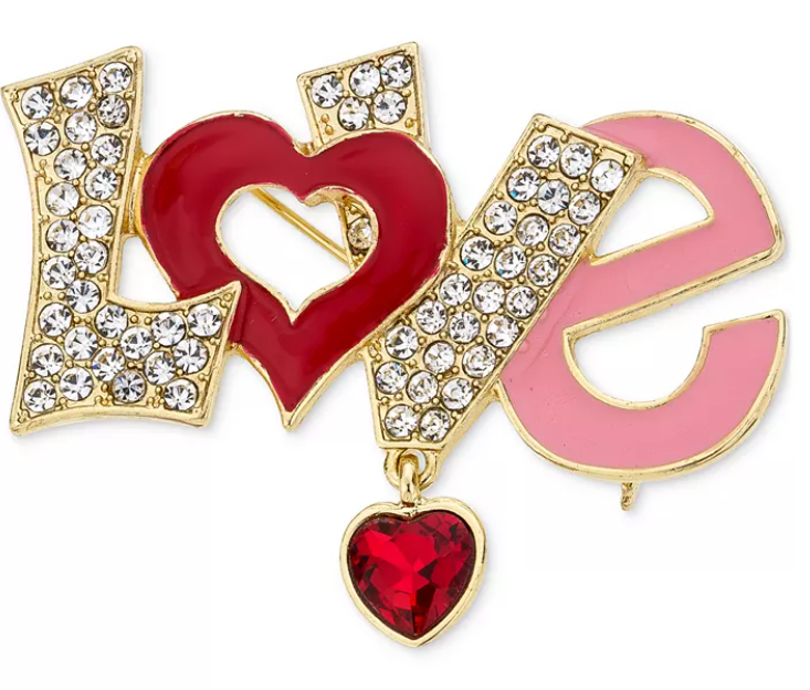 Holiday Lane Gold-Tone Crystal Heart Love Pin
