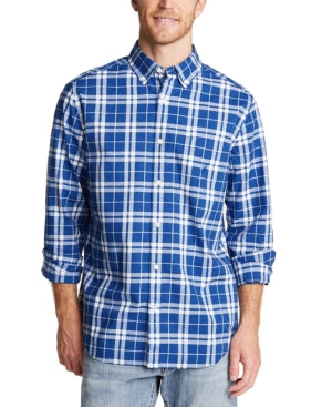 Nautica Mens Classic Fit Stretch Poplin Shirt In Plaid, Size Large