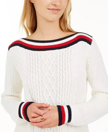 Tommy Hilfiger Women's Striped Cable-Knit Sweater