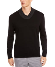 Tasso Elba Mens Contrast Shawl-Collar Supima Cotton Sweater
