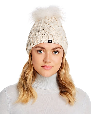 Echo Asiatic Raccoon Fur Pom-Pom Cable-Knit Beanie