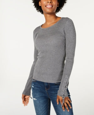 Hooked up by Iot Juniors Lace-up Rib-Knit Sweater