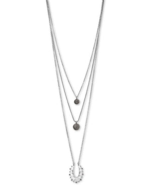 Lucky Brand Silver-Tone Pave Oval Convertible Layered Pendant Necklace