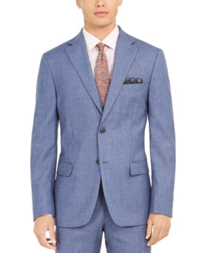 Tallia Orange Mens Slim-Fit Stretch Blue Plaid Suit Jacket - Blue 36R