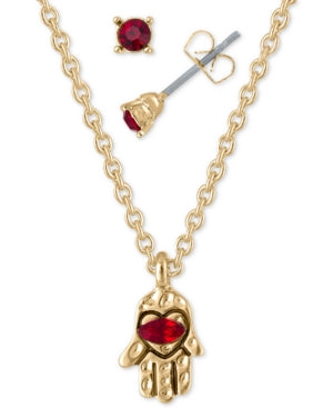 Rachel Rachel Roy Gold-Tone Red Crystal Stud Earrings & Pendant Neckle